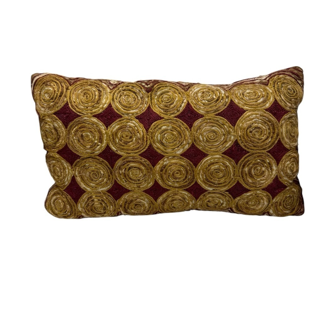 Pier 1 Imports Throw Pillow Made in India Size 12 X 18 Medallion Gold Maroon